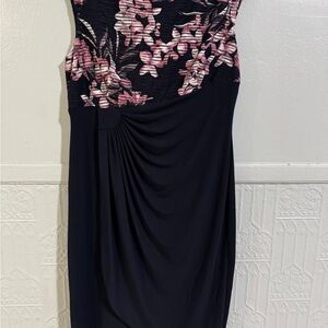 connected apparel Navy Midi Dress with Pink Floral Bodice